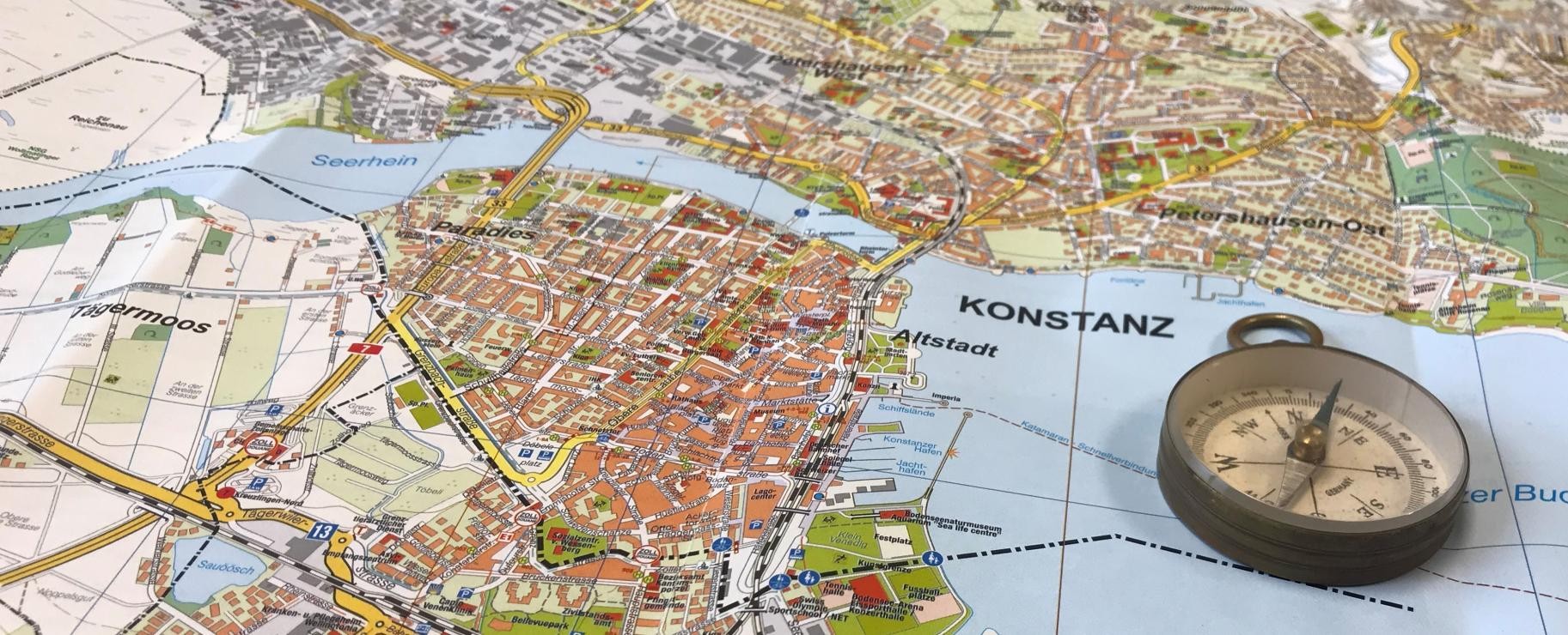 Landkarte von Konstanz mit Kompass