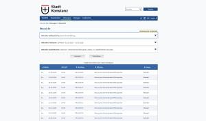 Der Screenshot zeigt einen Auszug aus dem Allris Informationsportal der Stadt Konstanz. Zu sehen ist eine in blauen und weißen Linien aufgebaute Terminübersicht.