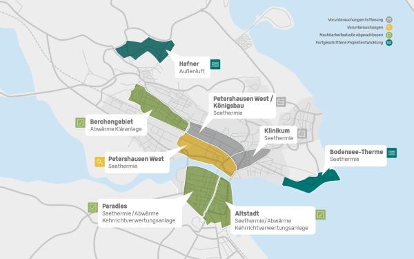 Karte mit Übersicht zu den geplanten Wärmenetzen in Konstanz