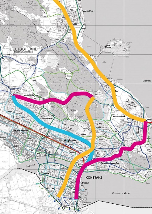 Karte: Die Entwicklungsachsen des Handlungsprogrammes Radverkehr (Foto: Stadt Konstanz)