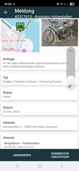 Screenshot Screenshot aus der App "Mängelmelder"
