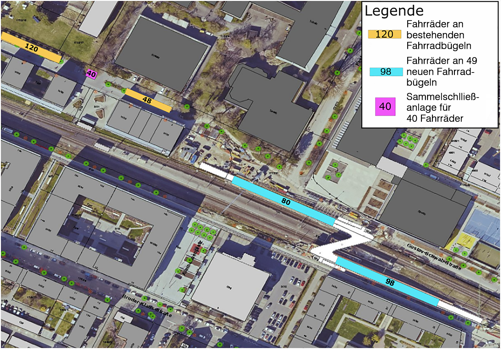 Übersichtsplan Fahrradabstellanlagen am Haltepunkt Petershausen Übersichtsplan Fahrradabstellanlagen am Haltepunkt Petershausen