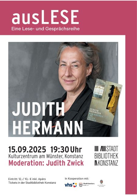 Plakat für die ausLESE am 15. September mit einem Foto von J. Hermann