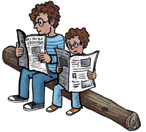 Illustration: Vater und Sohn lesen Zeitung