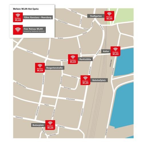 Hot-Spots: Bodanplatz, Rosgartenstraße, Marktstätte, Bahnhofplatz, Hafen, Stadtgarten, Fähre Konstanz - Meersburg, Insel Mainau