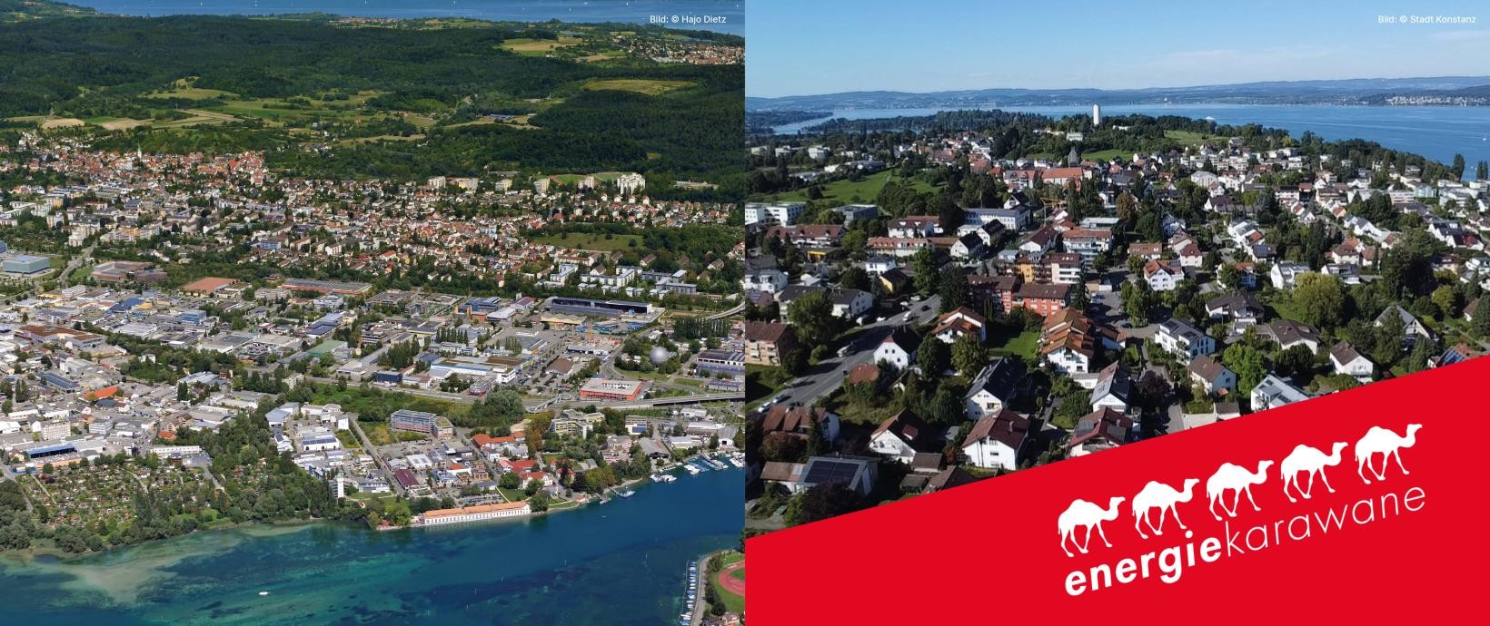 Zwei Luftbilder der Stadt Konstanz nebeneinander