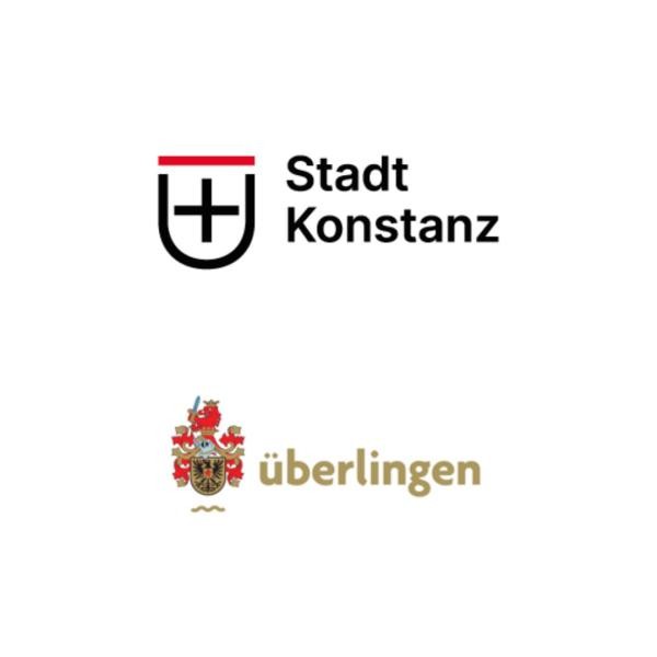 Logo der Stadt Konstanz oben und Logo der Stadt Überlingen unten auf weißem Grund