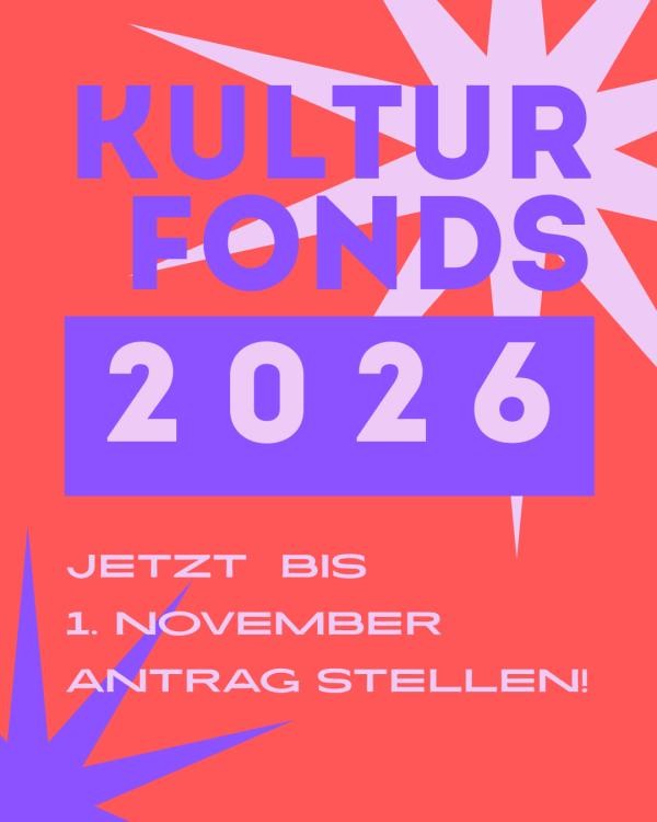 Flyer für den Kulturfonds 2026, mit Frist bis zum 01. November.