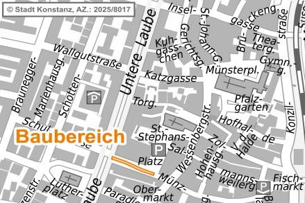 Karte mit eingezeichnetem Baubereich, St.-Stephans-Platz