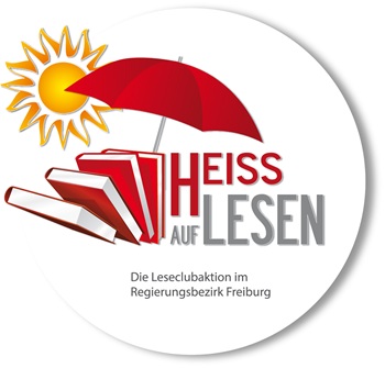 Logo der Leseclubaktion Heiß auf Lesen: Sonne und Bücher unter einem Sonnenschirm