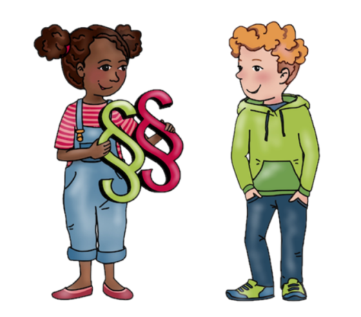 Zwei Kinder - eines zeigt dem anderen 2 Paragrafenzeichen