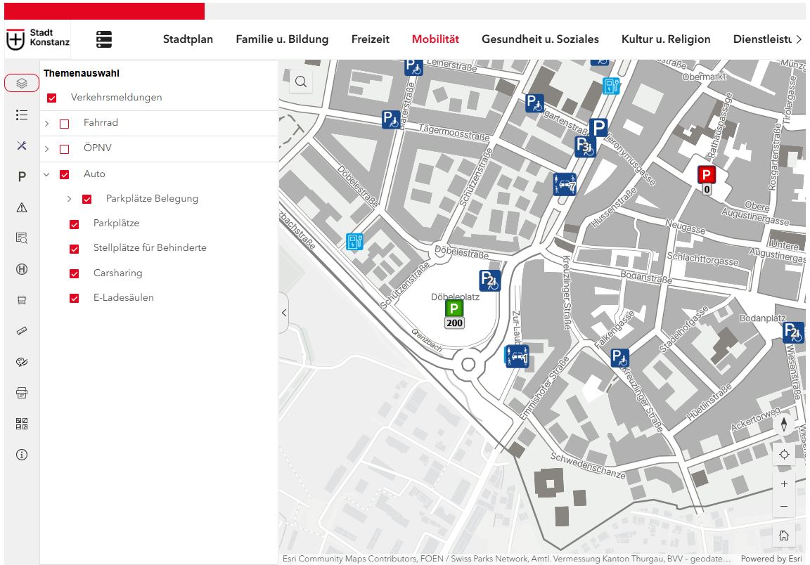 Abb. 1: Online-Stadtplan mit aktivem Thema Mobilität