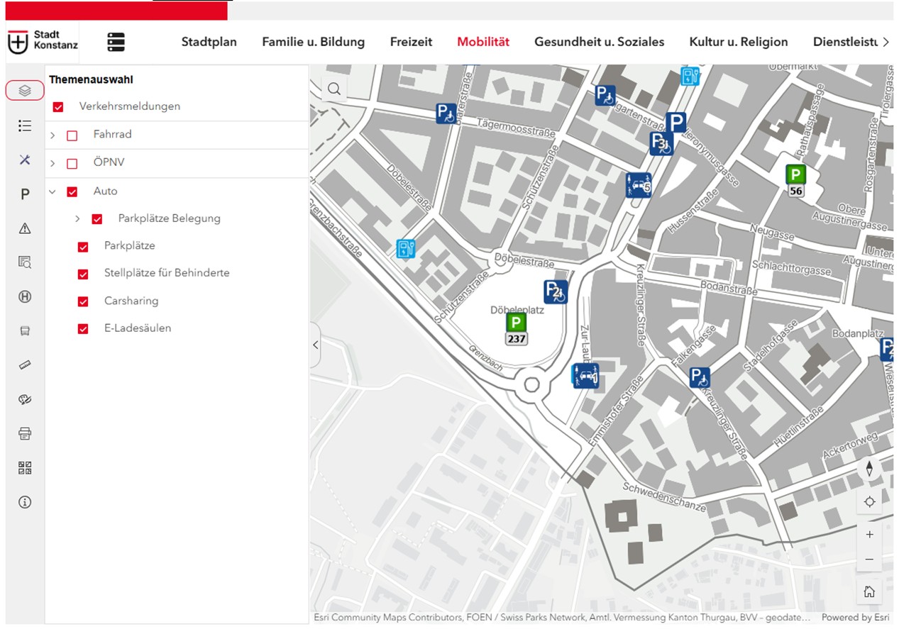 Abb. 1: Online-Stadtplan mit aktivem Thema Mobilität