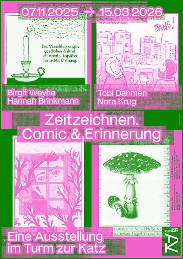 Ein Plakat für die Ausstellung "Zeitzeichnen. Comic & Erinnerung", welche geschichtliche Themen in künstlerischer Auseinandersetzung zeigt.