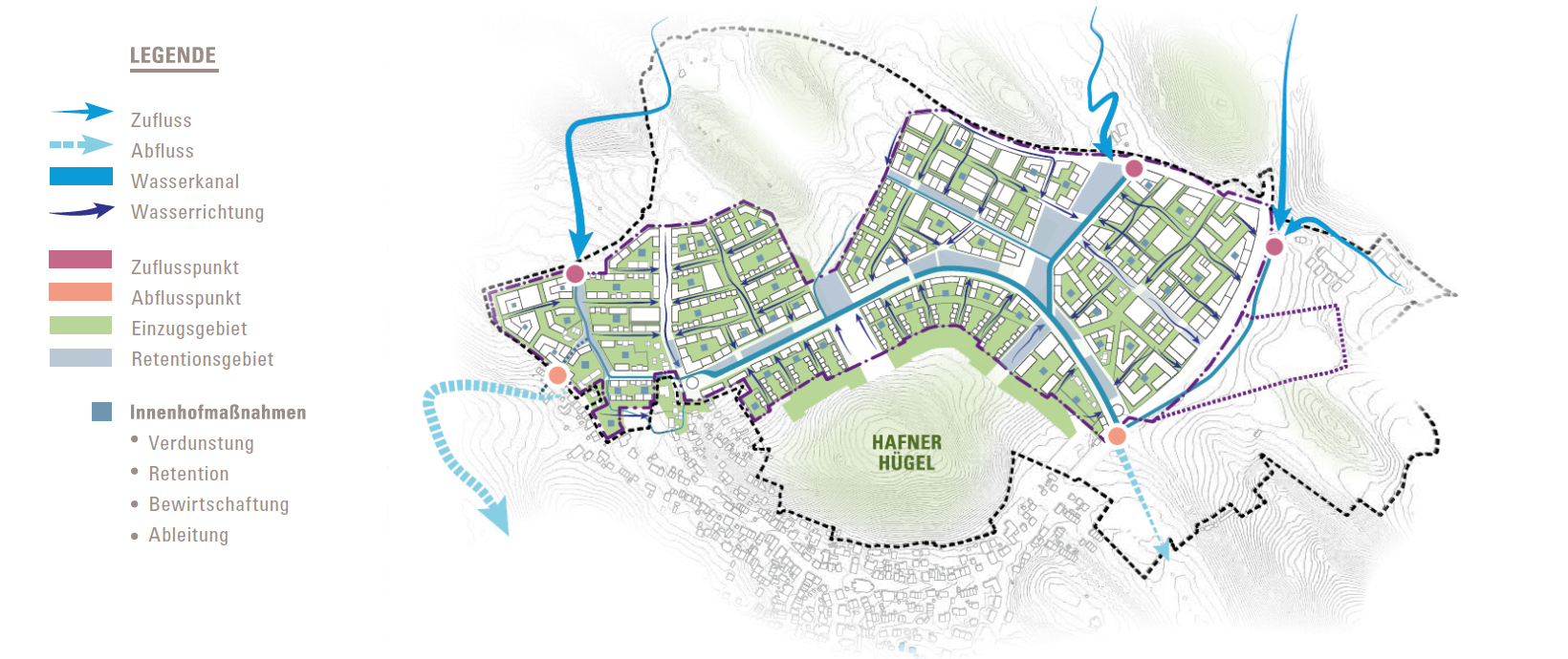 Grafik zum Entwässerungskonzept im neuen Stadtteil Hafner