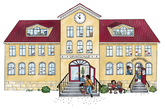 Illustration: Klassisches Schulgebäude "Grundschule"