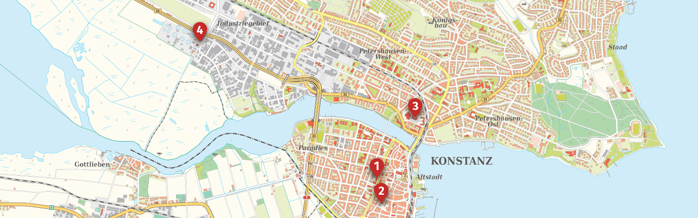 Karte mit Übersicht städtischer Verwaltungseinrichtungen
