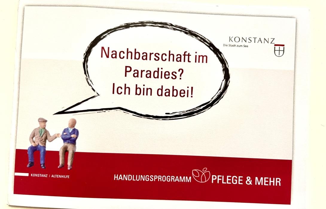 Bild mit Postkarte: Nachbarschaft im Paradies? Ich bin dabei! Handlungsprogramm Pflege & mehr