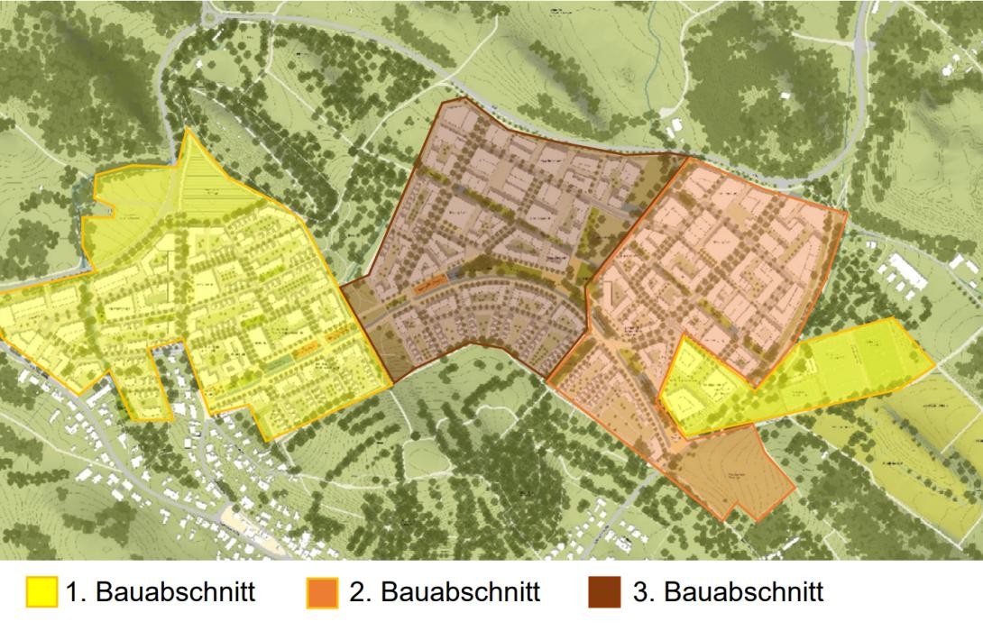 Karte mit den drei Bauabschnitten im Gebiet Hafner