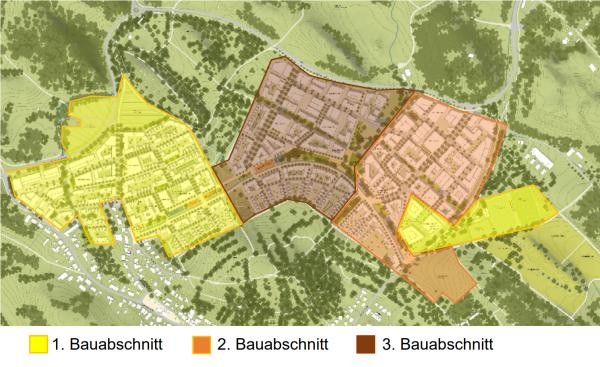 Karte mit den drei Bauabschnitten im Gebiet Hafner