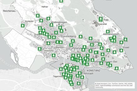 Karte Stadt Konstanz, markierte Sammelorte