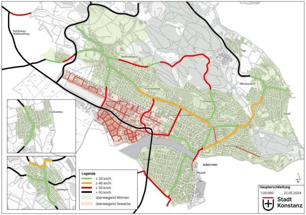 Stadtkarte mit markierten Straßenabschnitten