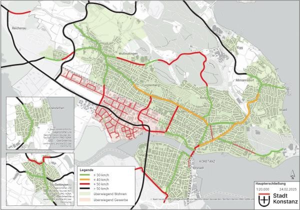 Stadtkarte mit bunt eingezeichneten Straßenzügen