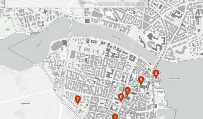 Die Karte zeigt verschiedene Orte in Konstanz, an denen Jan Hus gewirkt hat.