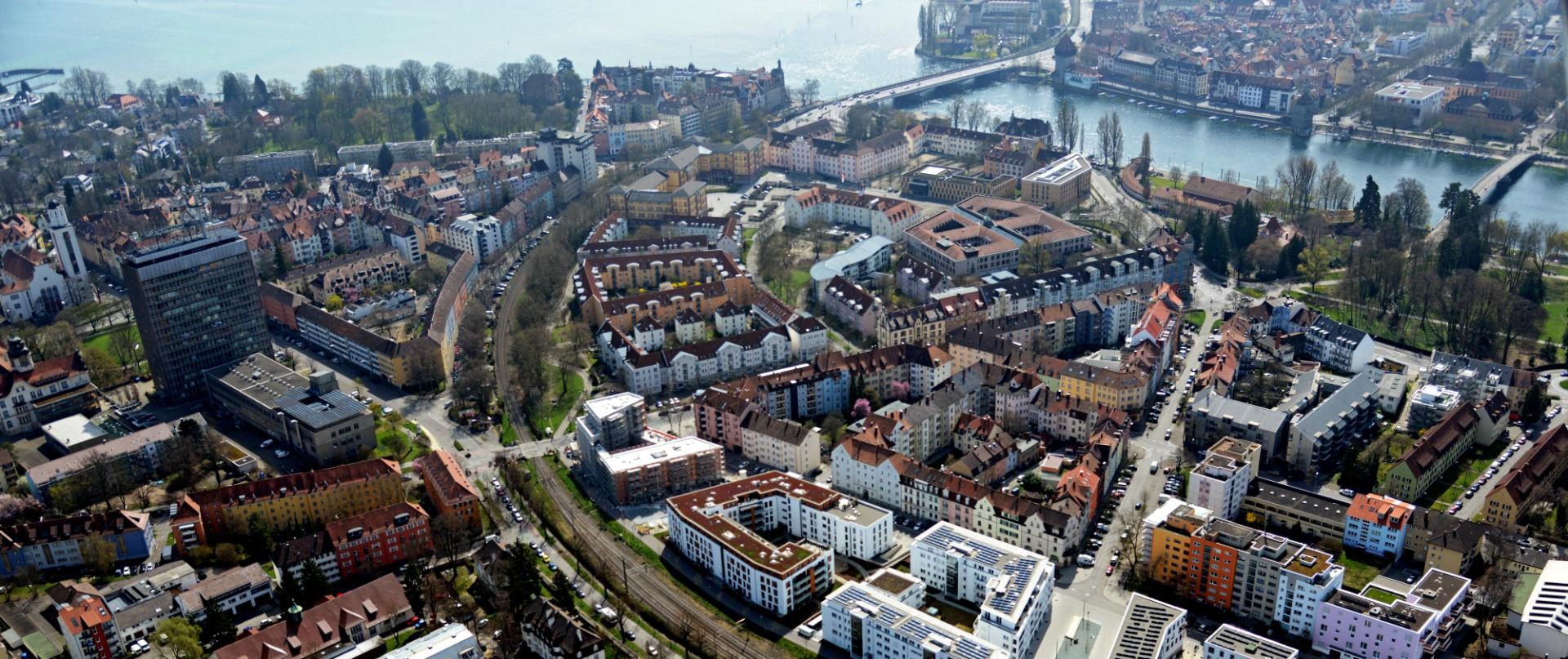 Luftaufnahme des Konstanzer Stadtteils Petershausen