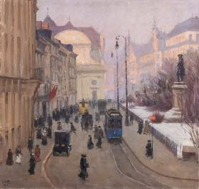 Charles Vetter (1858 Kahlstädt (Ostpreußen) - 1941 München); Promenadenplatz München; 1914; Öl/Leinwand; 52 x 54,5 cm © Privatbesitz