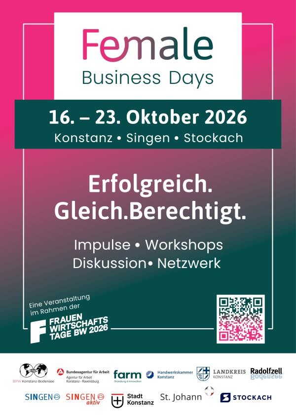 Plakat Female Business Days 2026 unter dem Motto "Erfolgreich.Gleich.Berechtigt" Plakat Female Business Days 2026 unter dem Motto "Erfolgreich.Gleich.Berechtigt"