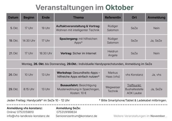 Copyright Stadt Konstanz Tabelle mit Zeiten zu den Veranstaltungen
