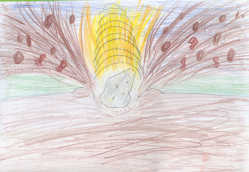 Kinderzeichnung eines Meteoriteneinschlags