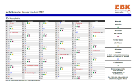 Abfuhrkalender EBK 2022