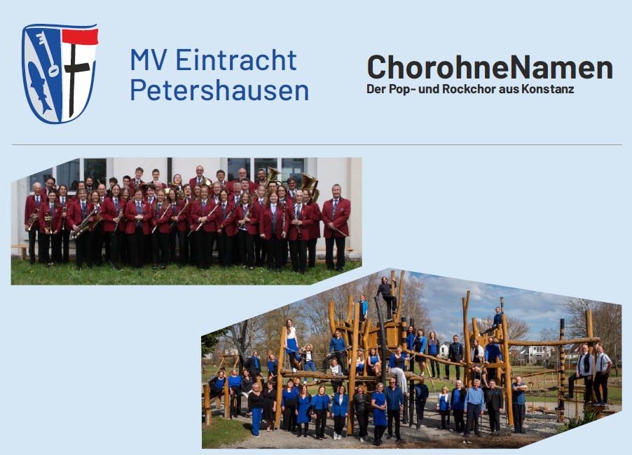 Collage mit Gruppenfotos beider Vereine und deren und deren Logo