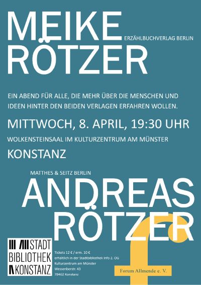 Veranstaltungsplakat des Literaturgesprächs mit Meike und Andreas Rötzer